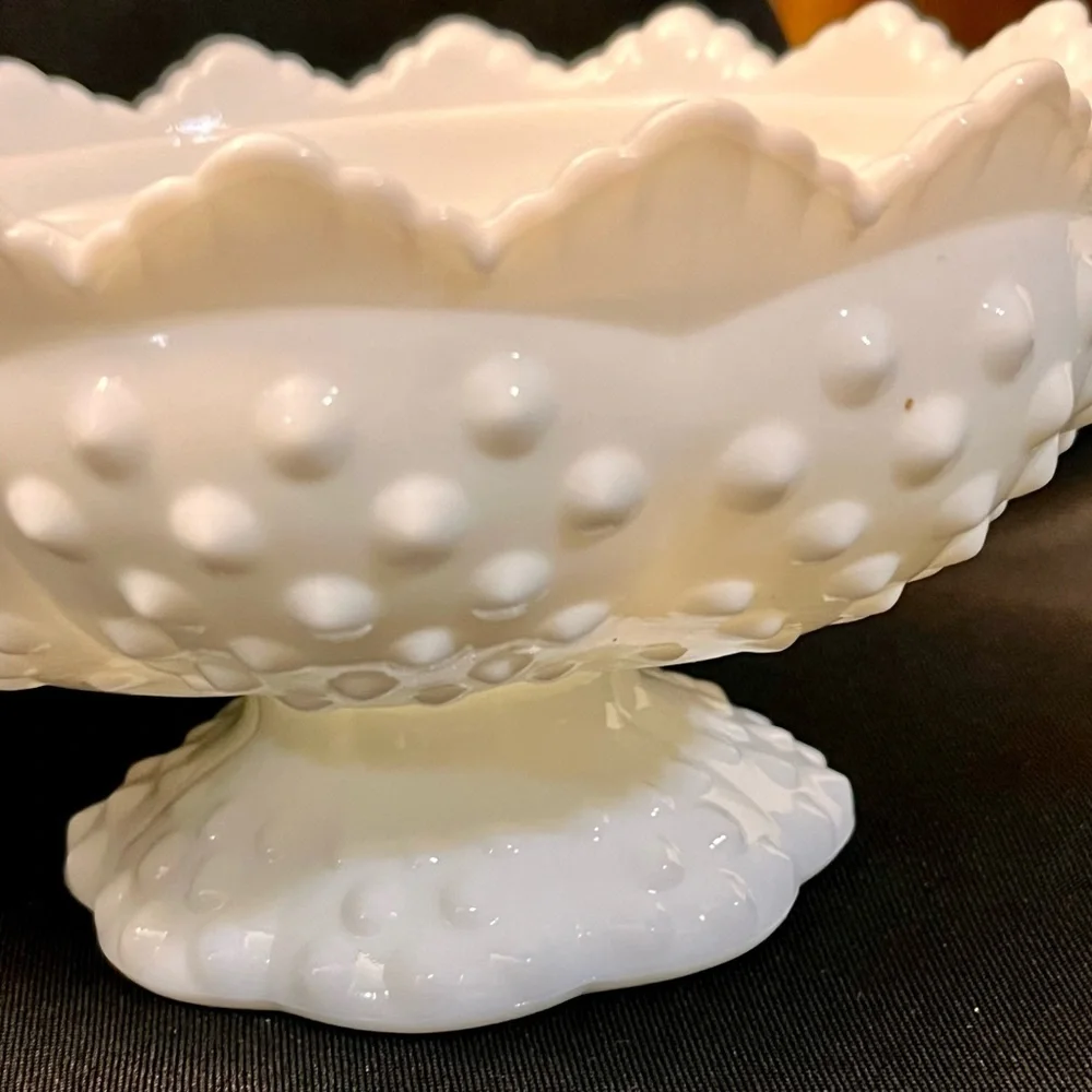 Fenton White Hobnail Milk Glass 6-Candle Holder Centerpiece Bowl Pedestal OG Tag
